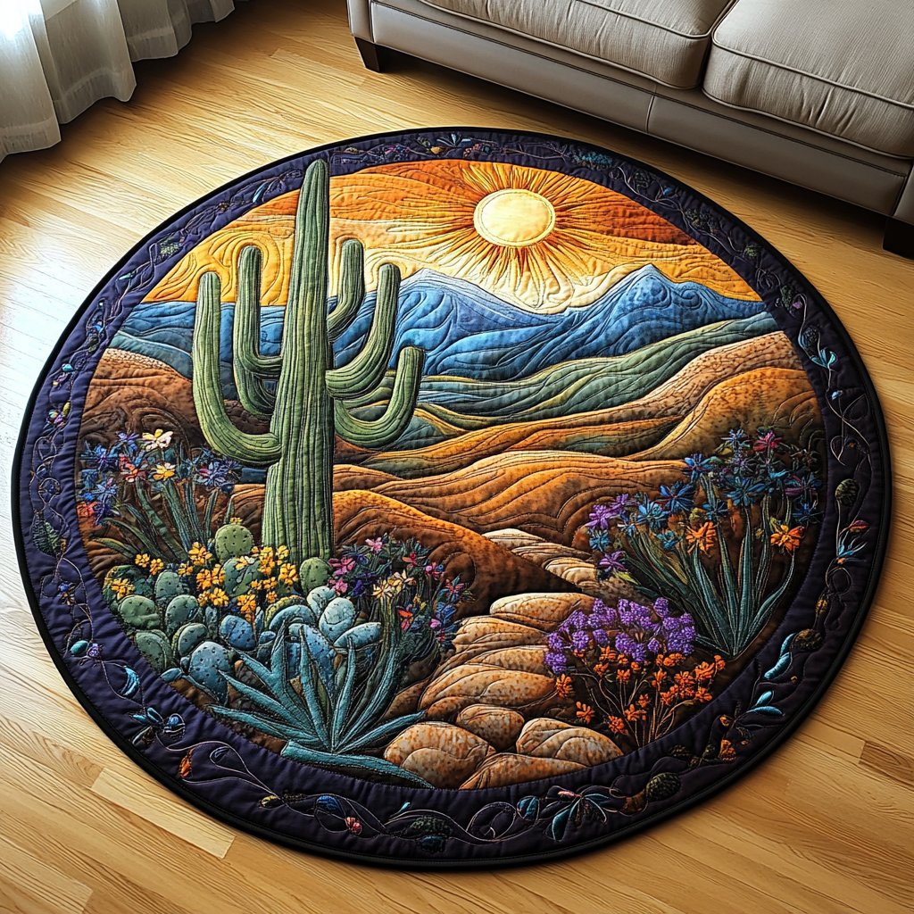 Prickly Paradise Round Mat Rug - washable non-slip printed rug