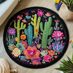 Prickly Pear Oasis Round Mat Rug - washable non-slip printed rug
