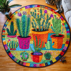 Prickly Pear Sanctuary Round Mat Rug - washable non-slip printed rug