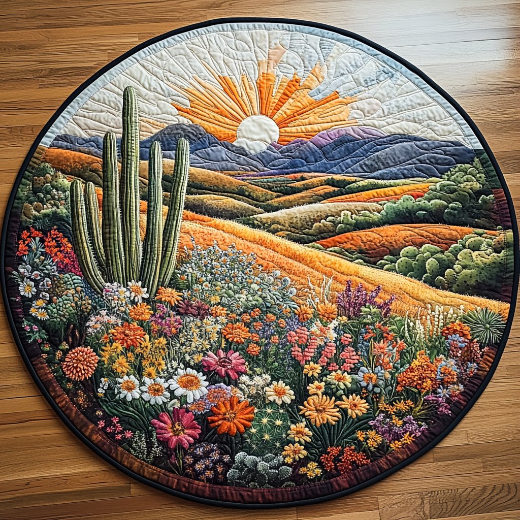 Prickly Perfection Round Mat Rug - washable non-slip printed rug
