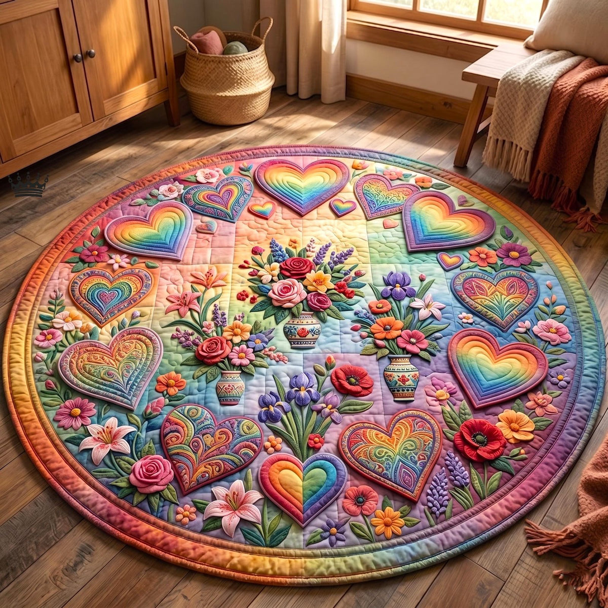 Pride Heart Round Mat Rug - washable non-slip printed rug