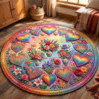 Pride Heart Round Mat Rug - washable non-slip printed rug