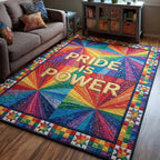 Pride Power Burst area rug in a living room