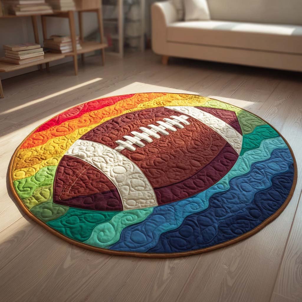 Prism Football Round Mat Rug - washable non-slip printed rug