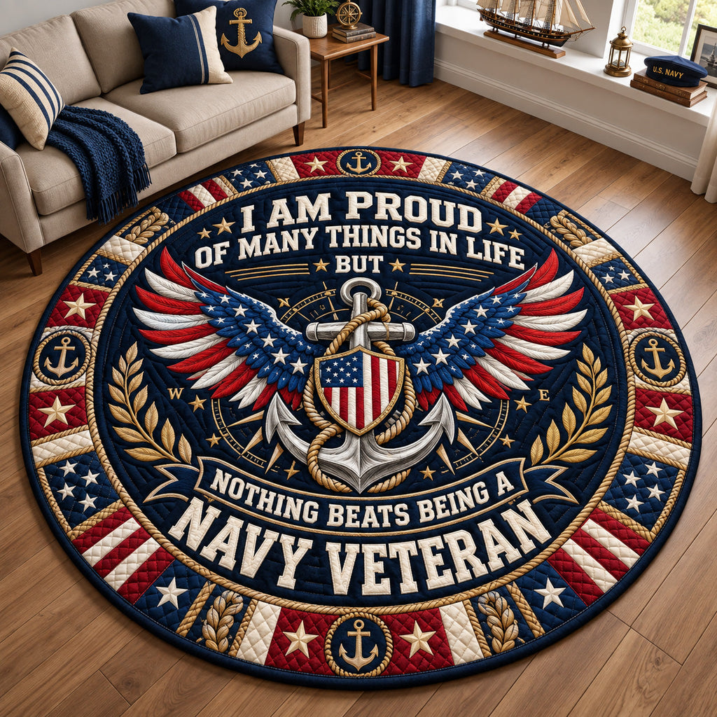 Proud Navy Veteran Round Mat Rug - Nature Design | Serene Home Decor - washable non-slip printed rug