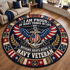 Proud Navy Veteran Round Mat Rug - Nature Design | Serene Home Decor - washable non-slip printed rug