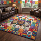 Proud Rainbow Gnomes area rug in a living room