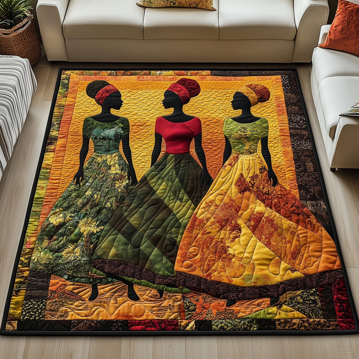 Proud To Rise area rug in a living room