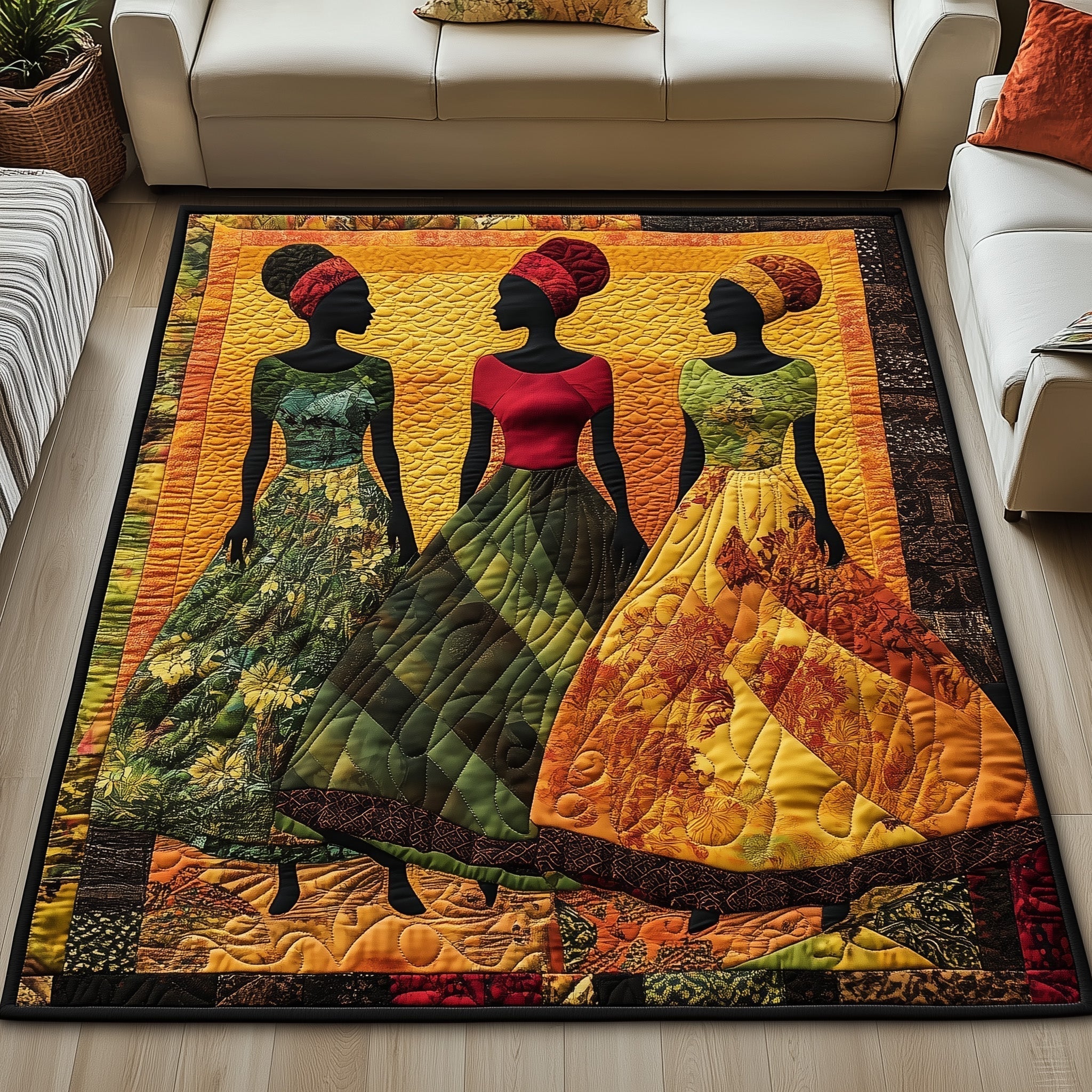 Proud To Rise area rug in a living room