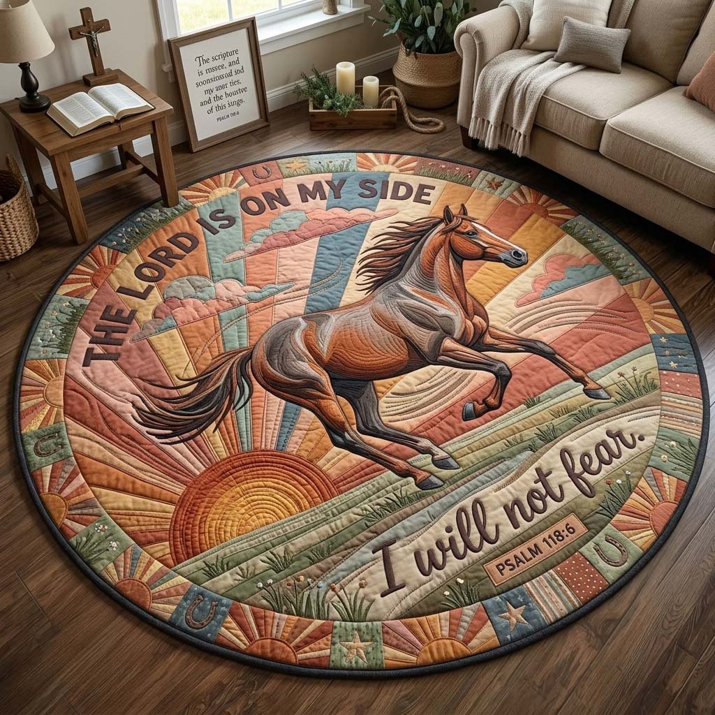 Psalm Horse Round Mat Rug - washable non-slip printed rug