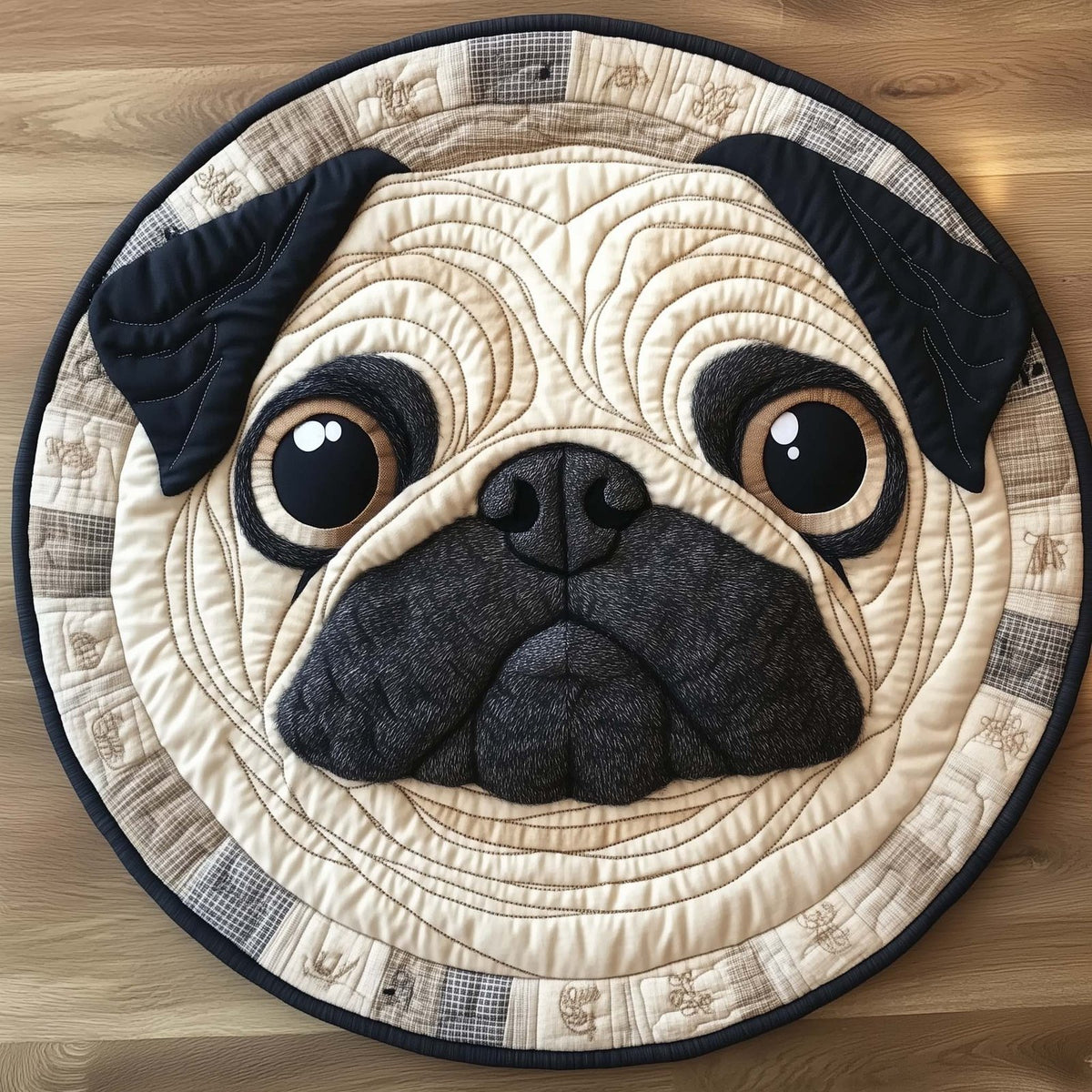 Pug Charm (Design 2) Round Mat Rug - washable non-slip printed rug