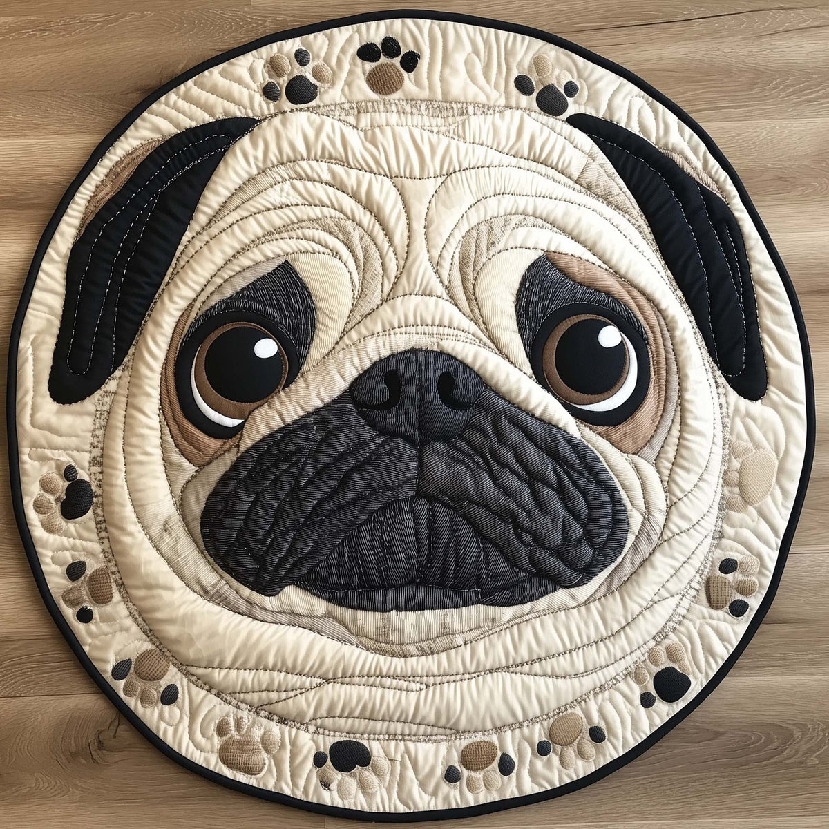 Pug Charm Round Mat Rug - washable non-slip printed rug