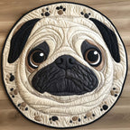 Pug Charm Round Mat Rug - washable non-slip printed rug