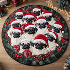 Pug Holiday Christmas Round Mat Rug - washable non-slip printed rug