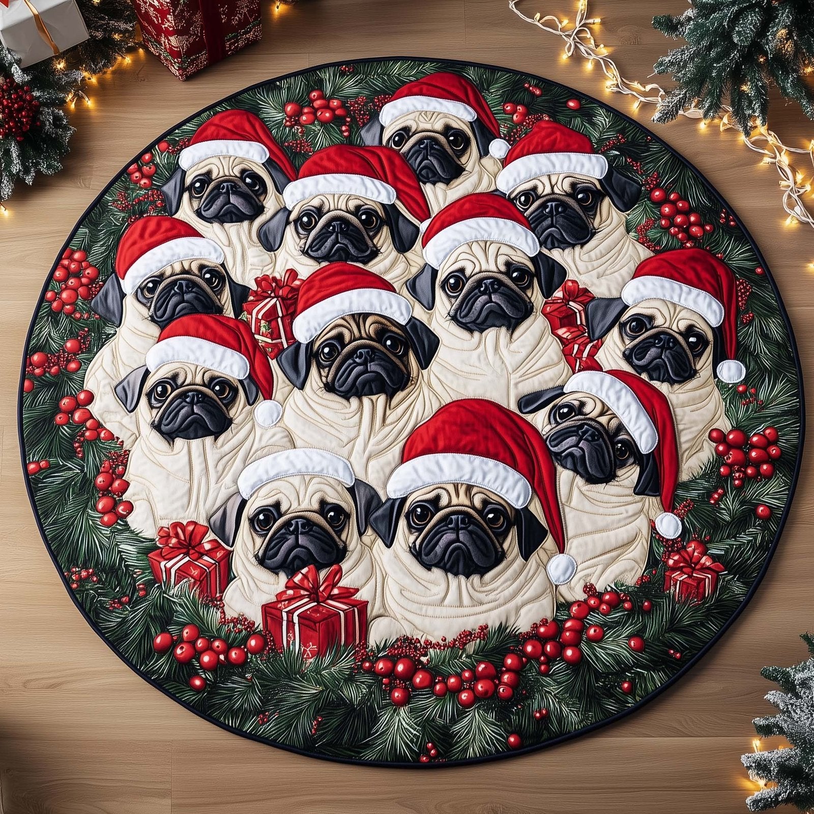 Pug Holiday Round Mat Rug - Nature Design | Serene Home Decor