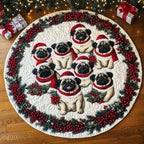Pug Holiday Christmas Round Mat Rug - washable non-slip printed rug