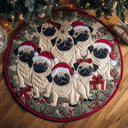Pug Holiday Christmas Round Mat Rug - washable non-slip printed rug