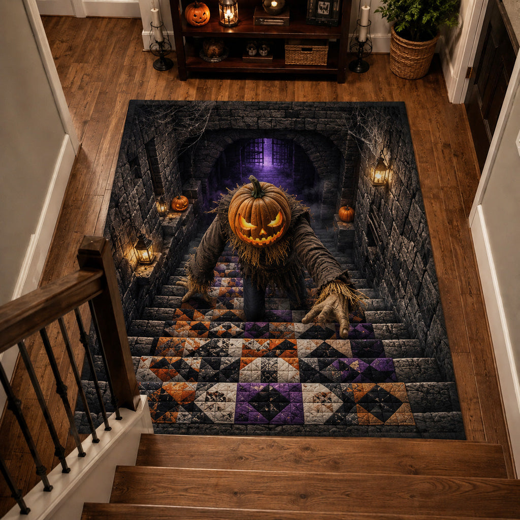Pumpkin Abyss area rug in a living room