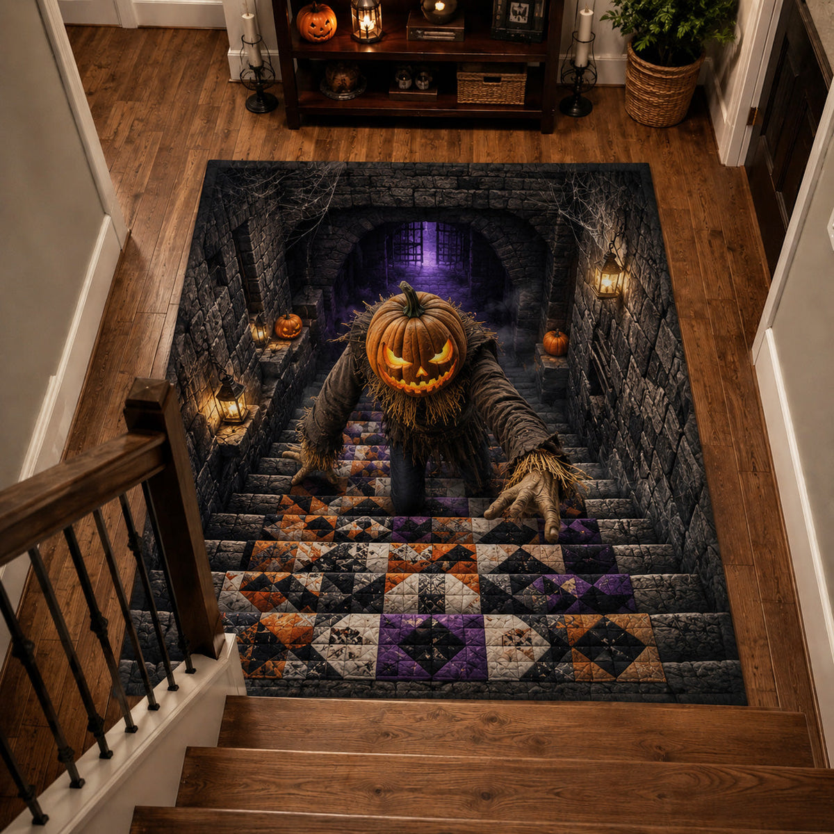 Pumpkin Abyss area rug in a living room