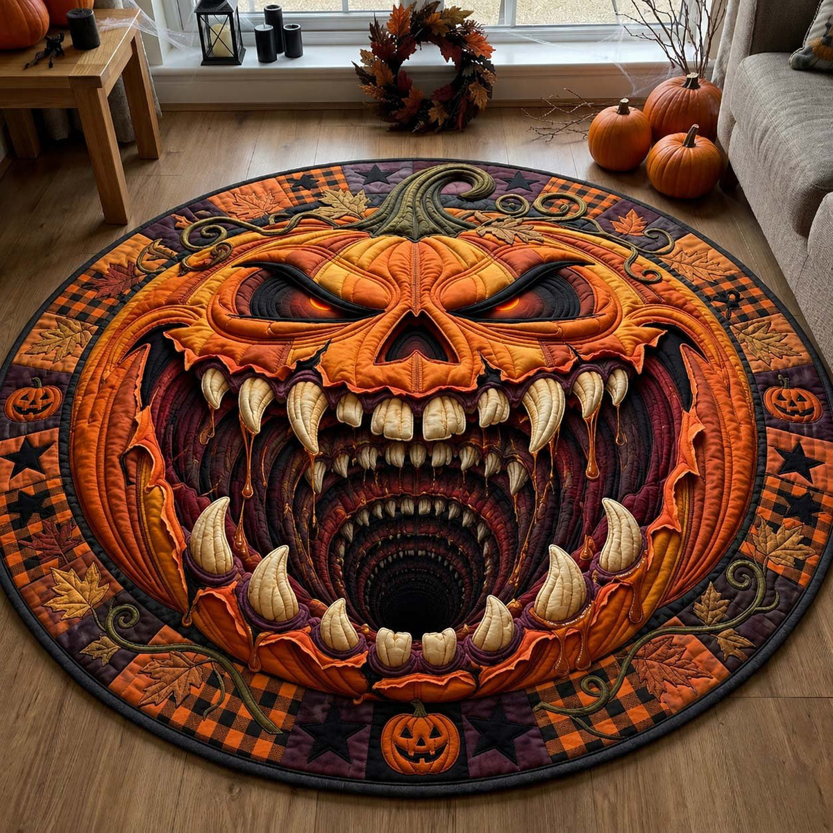 Pumpkin Abyss Halloween Round Mat Rug - washable non-slip printed rug