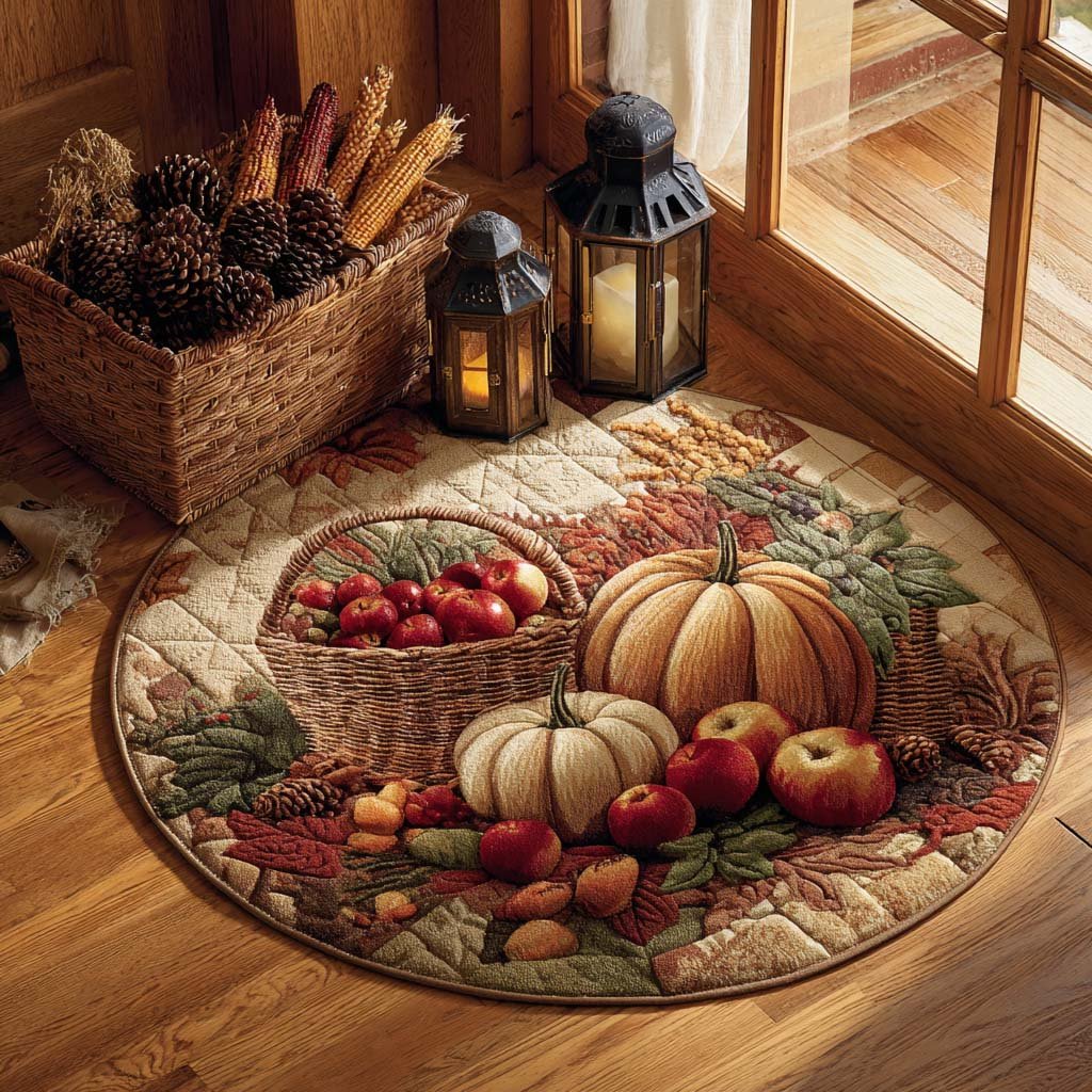 Pumpkin Basket Halloween Round Mat Rug - washable non-slip printed rug
