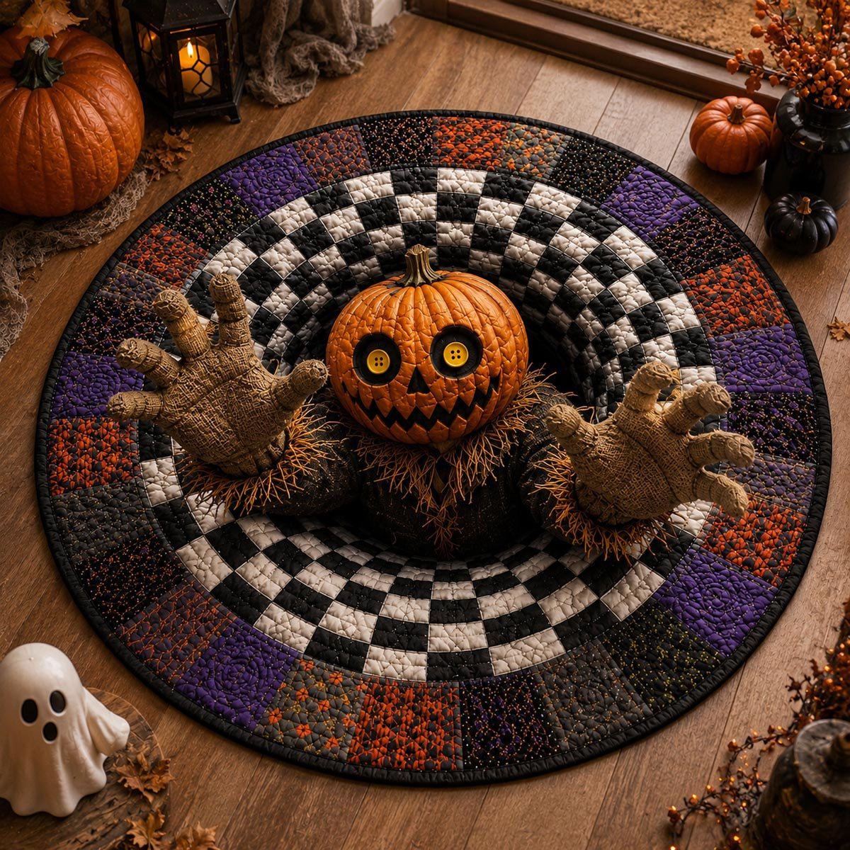 Pumpkin Breakout Halloween Round Mat Rug - washable non-slip printed rug