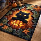 Pumpkin Cat Glow area rug in a living room