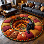 Pumpkin Cat Round Mat Rug - Seasonal Design | Festive Home Decor - washable non-slip printed rug