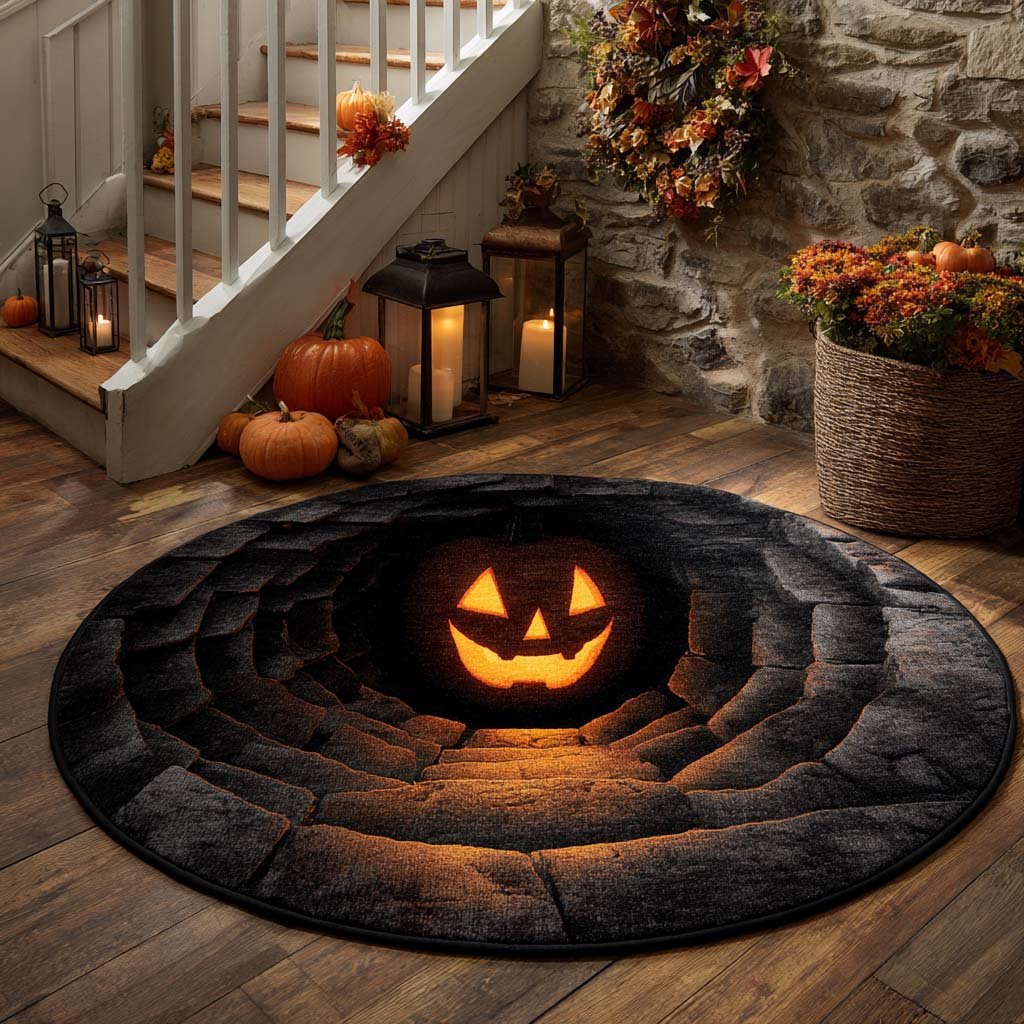 Pumpkin Cavern Halloween Round Mat Rug - washable non-slip printed rug