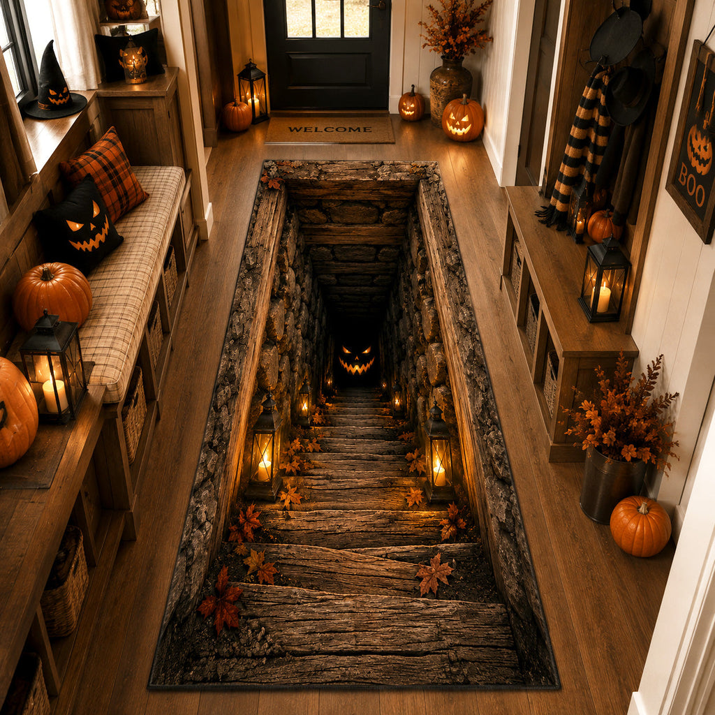 Pumpkin Cellar Runner Rug - Seasonal Design | Festive Runner Rug (Design 1) - washable non-slip printed rug