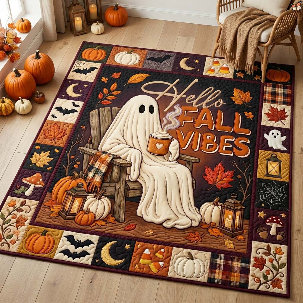 Pumpkin Chair Ghost area rug in a living room