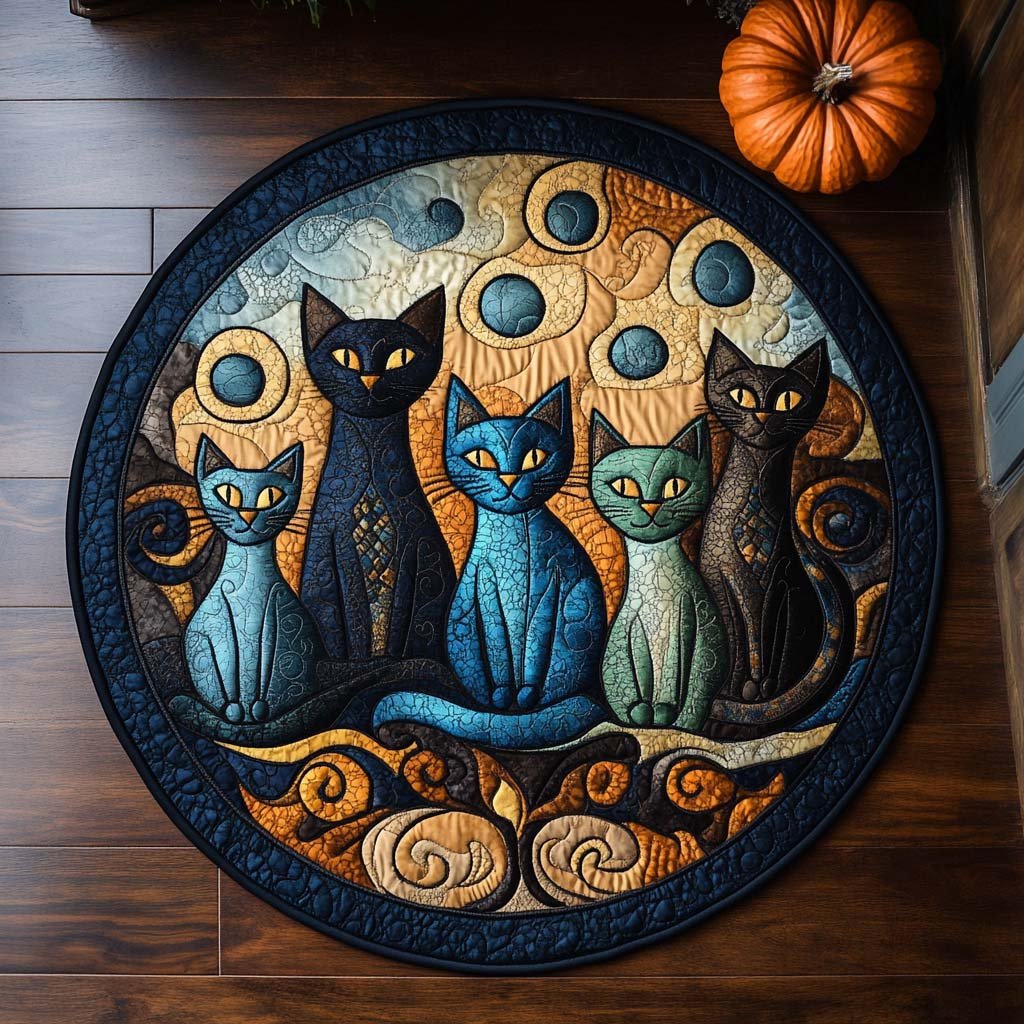 Pumpkin Companions Halloween Round Mat Rug - washable non-slip printed rug