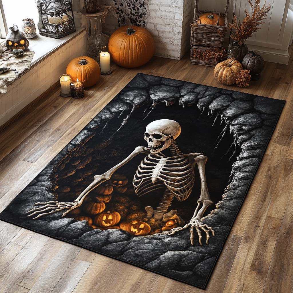 Pumpkin Crypt area rug in a living room
