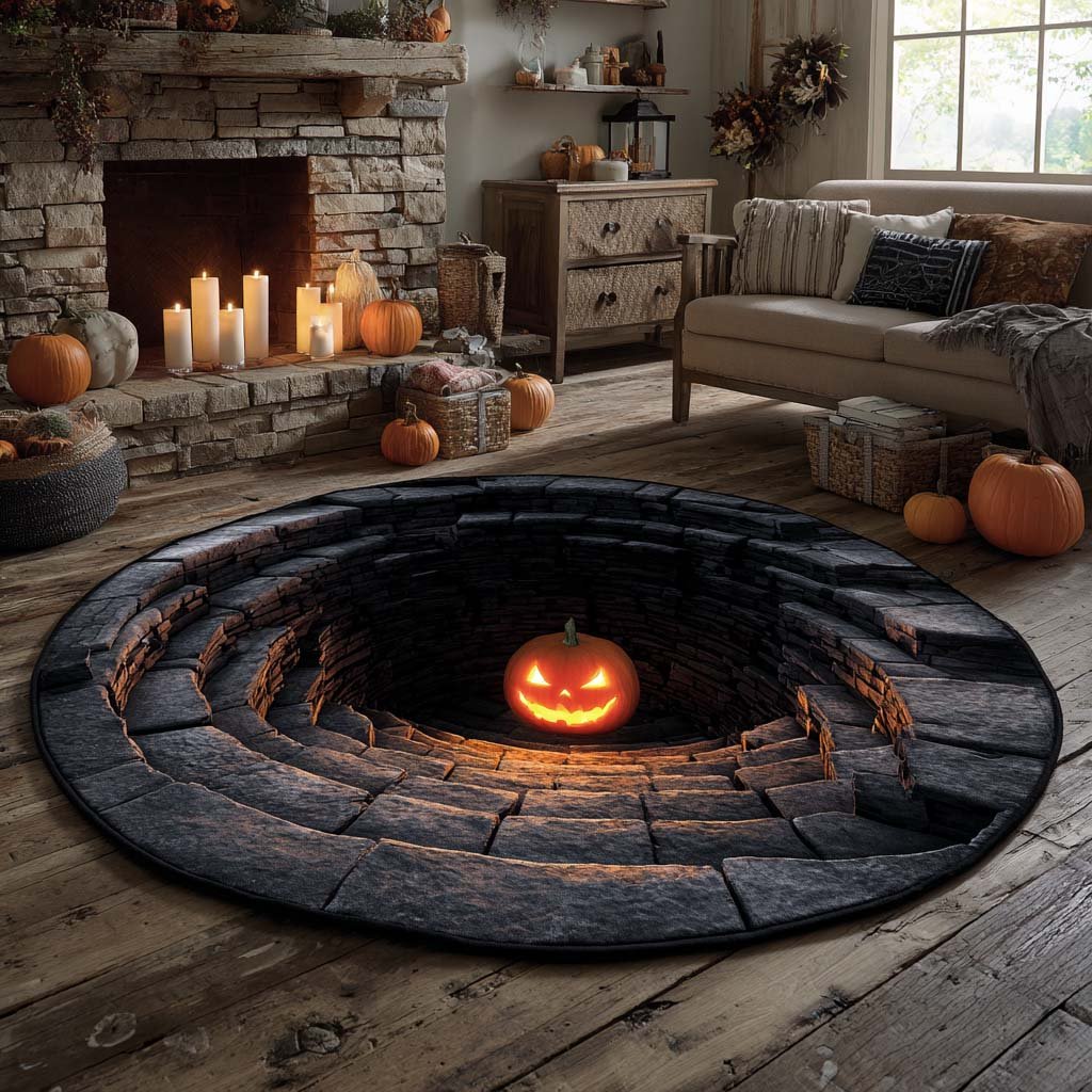 Pumpkin Depths Halloween Round Mat Rug - washable non-slip printed rug