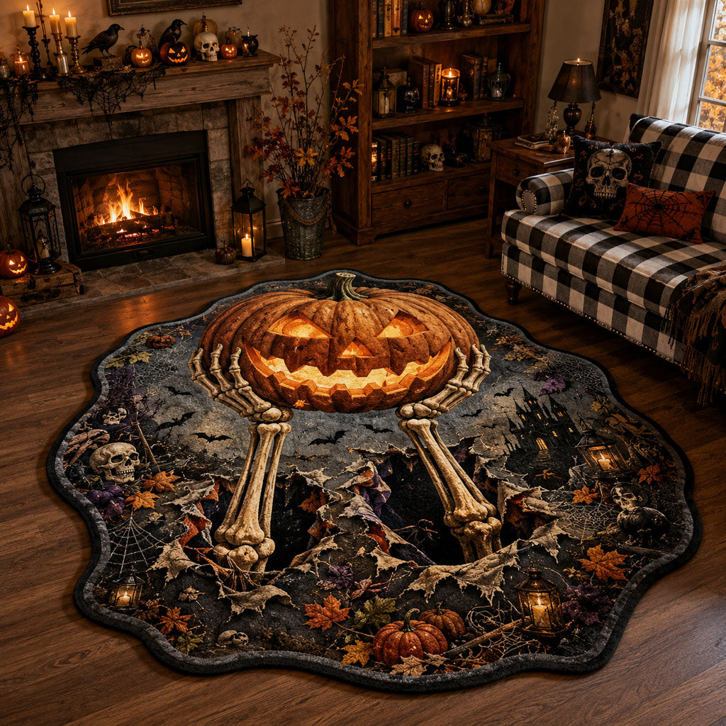 Pumpkin Eclipse Custom Shape Area Rug - Seasonal Design | Die-Cut Non-Slip Rug - washable non-slip printed rug