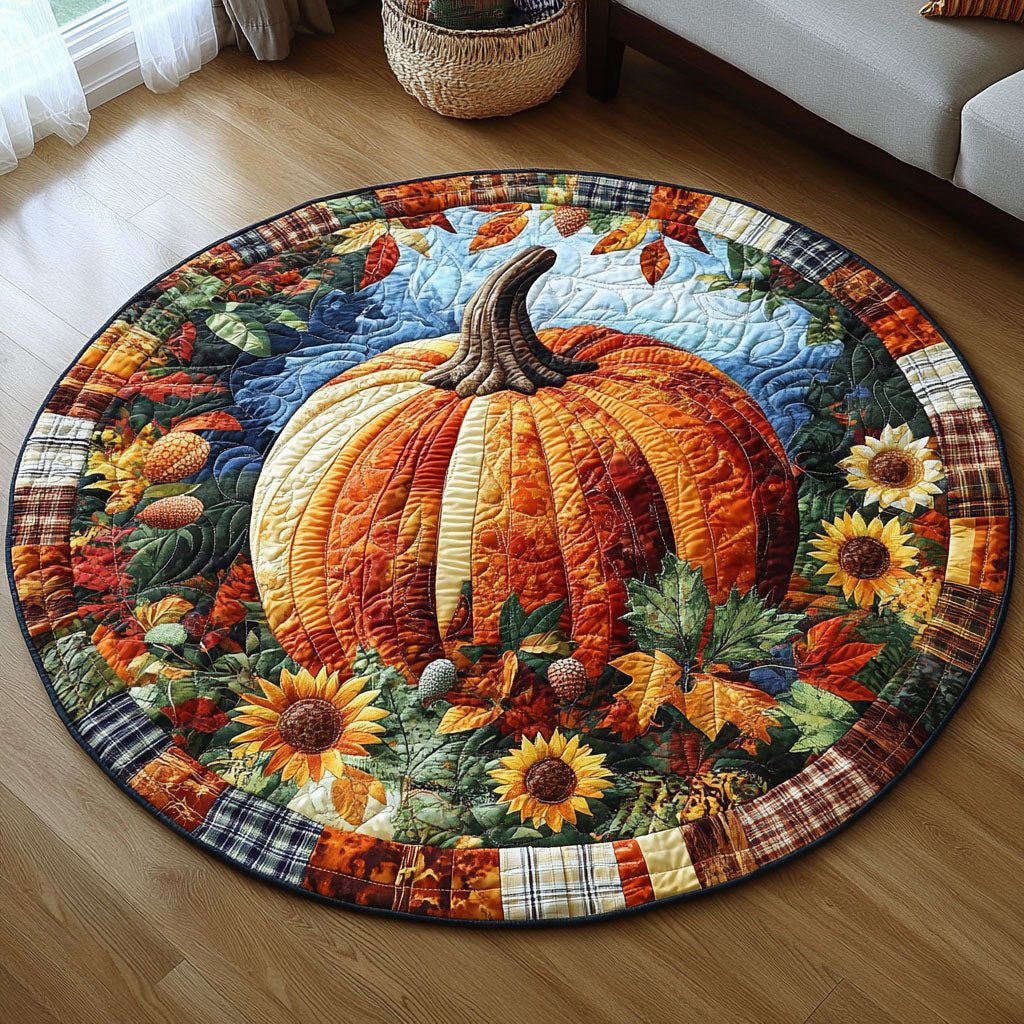 Pumpkin Fiesta Halloween Round Mat Rug - washable non-slip printed rug