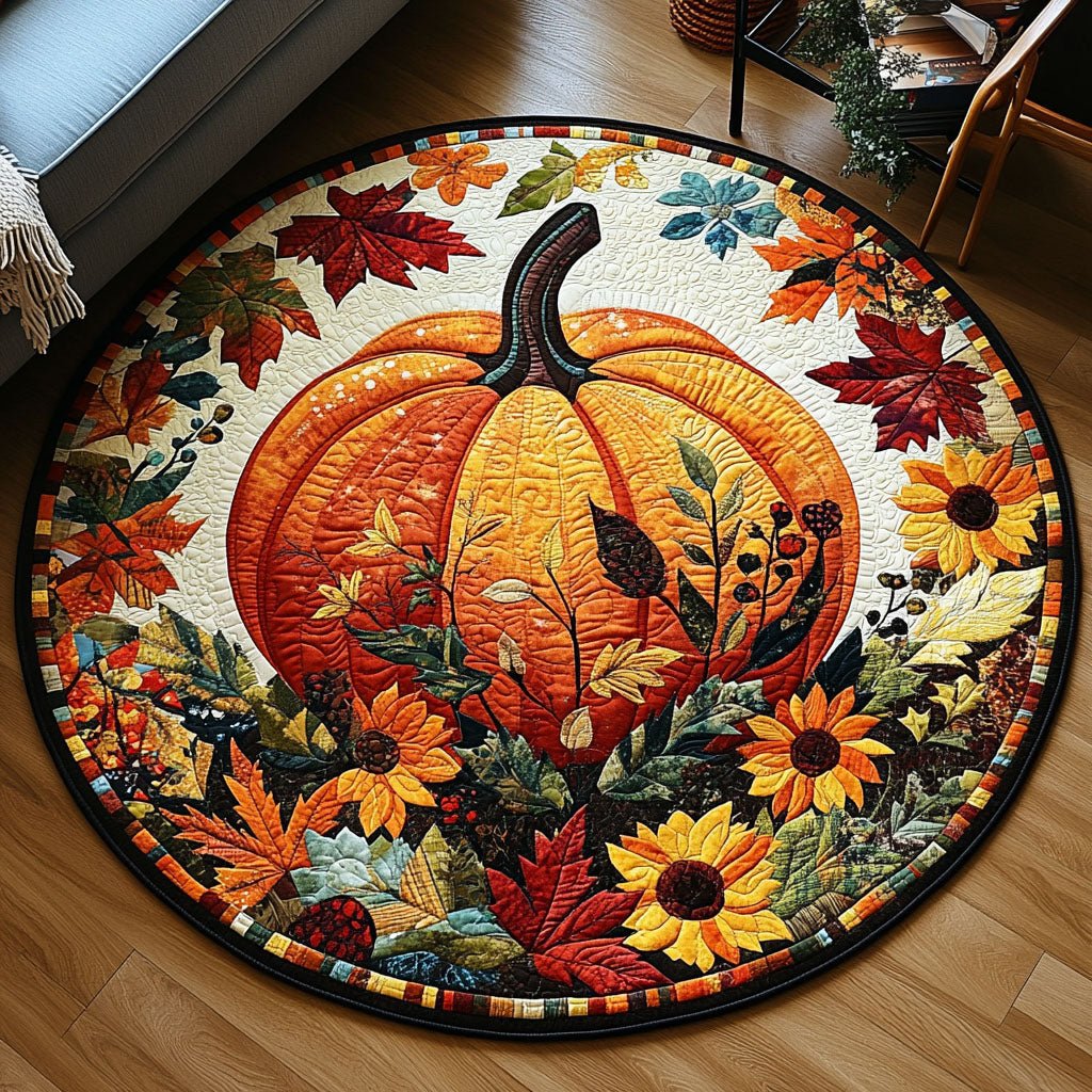 Pumpkin Garden Halloween Round Mat Rug - washable non-slip printed rug