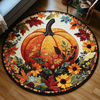 Pumpkin Garden Halloween Round Mat Rug - washable non-slip printed rug