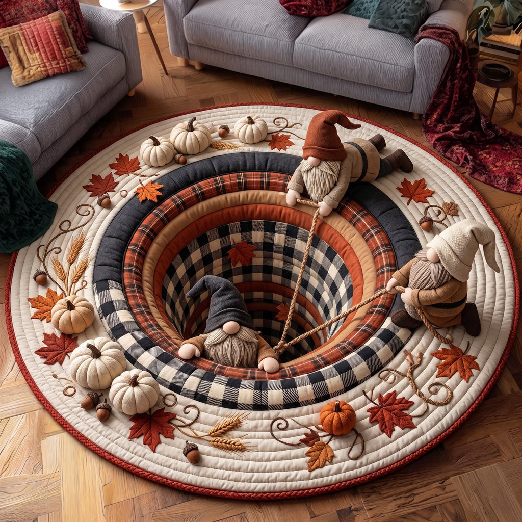 Pumpkin Gnome Round Mat Rug - Seasonal Design | Festive Home Decor - washable non-slip printed rug