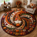 Pumpkin Gnome Swirl Round Mat Rug - Seasonal Design | Festive Home Decor - washable non-slip printed rug