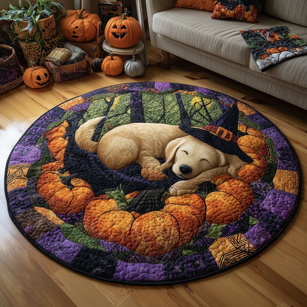 Pumpkin Golden Halloween Round Mat Rug - washable non-slip printed rug