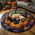 Pumpkin Golden Halloween Round Mat Rug - washable non-slip printed rug