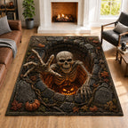 Pumpkin Grave Awakening area rug in a living room