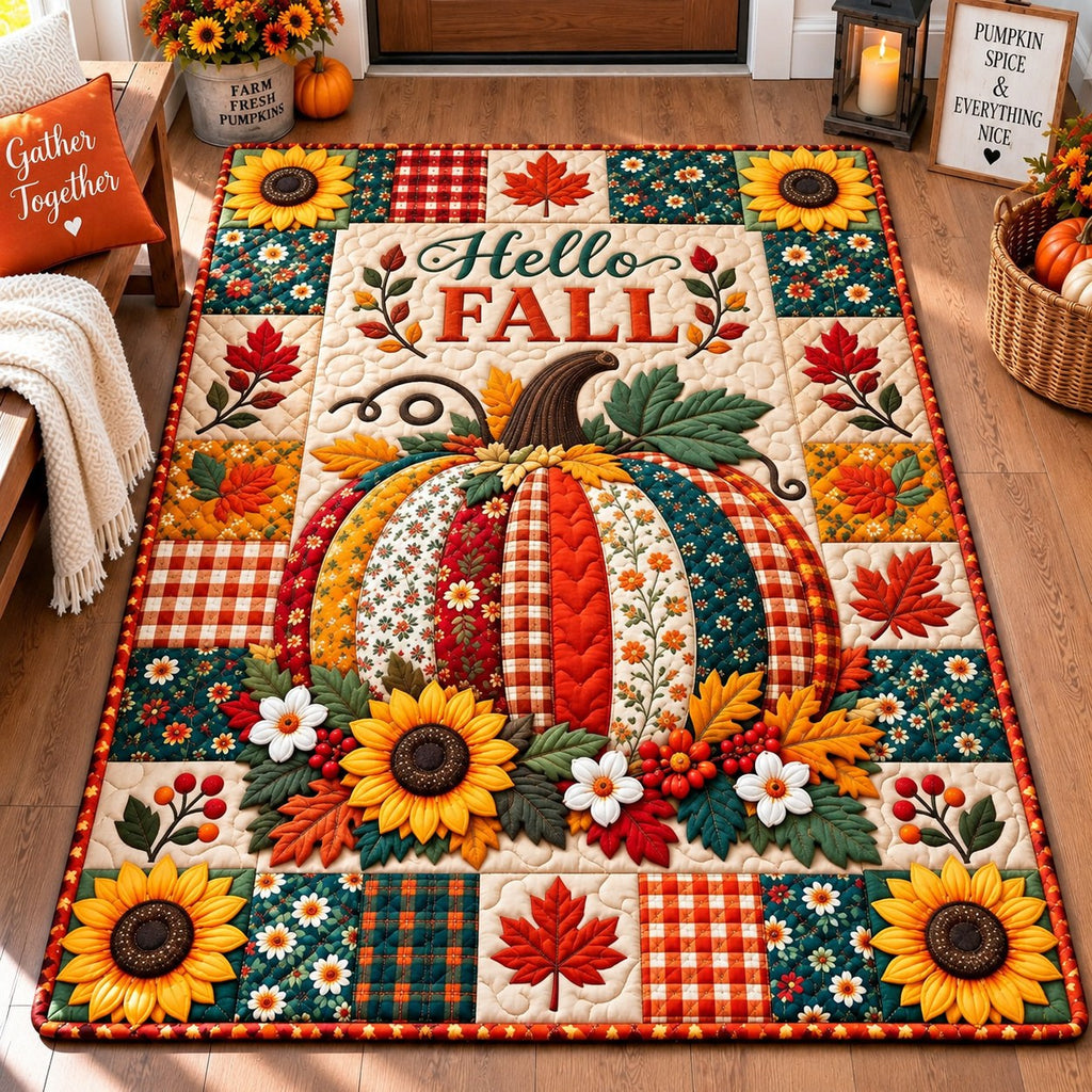 Pumpkin Harvest area rug in a living room