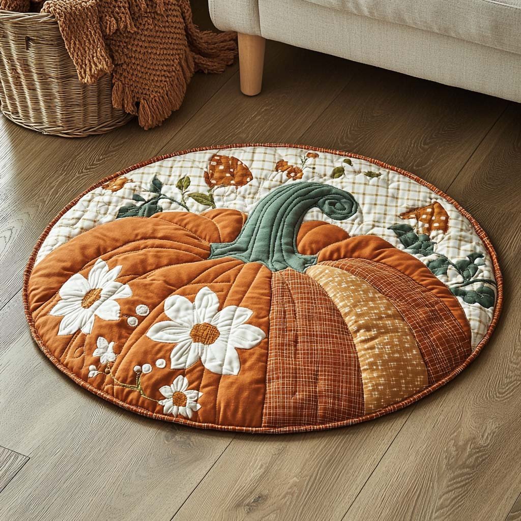 Pumpkin Haven Halloween Round Mat Rug - washable non-slip printed rug