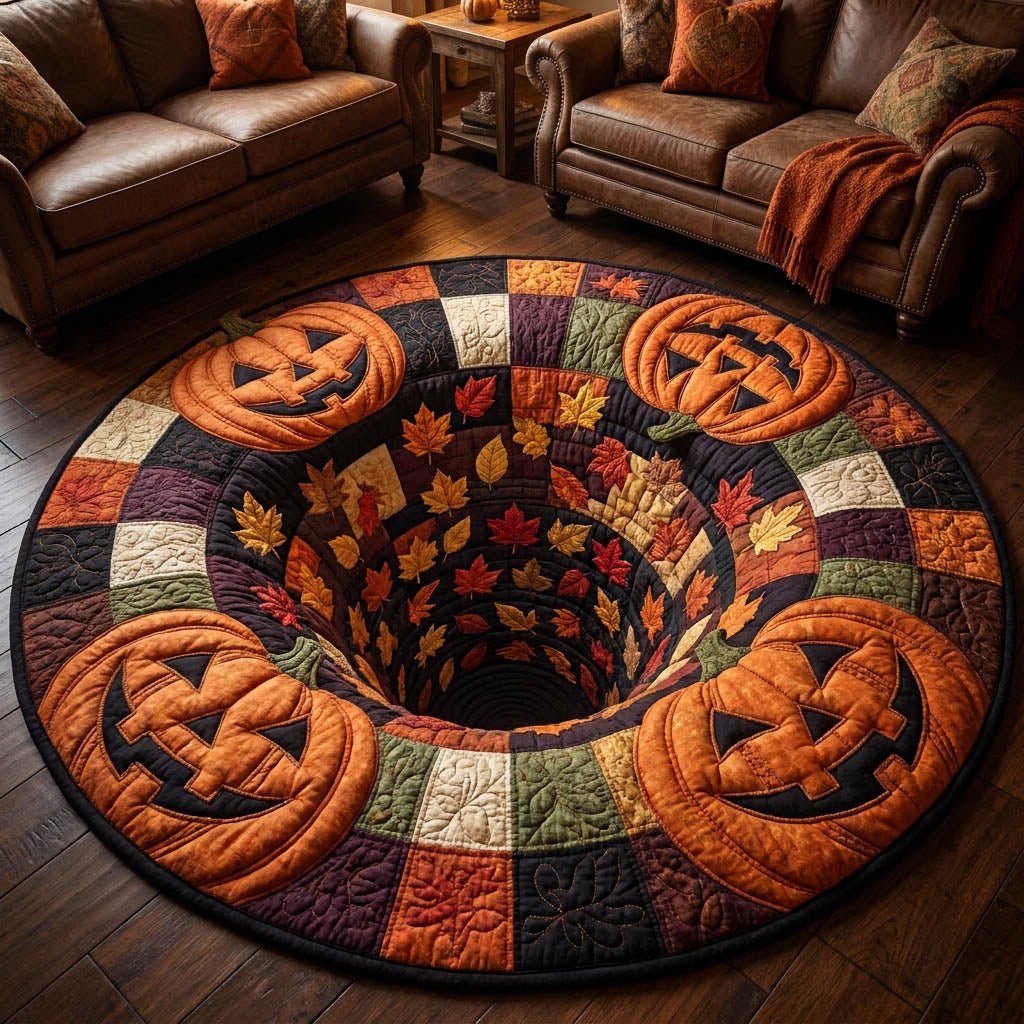 Pumpkin Hole Halloween Round Mat Rug - washable non-slip printed rug