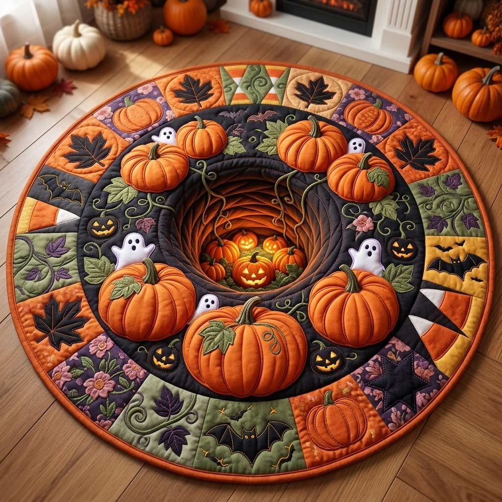 Pumpkin Hollow Night Halloween Round Mat Rug - washable non-slip printed rug
