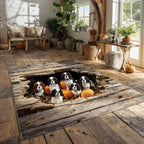 Pumpkin King Charles area rug in a living room