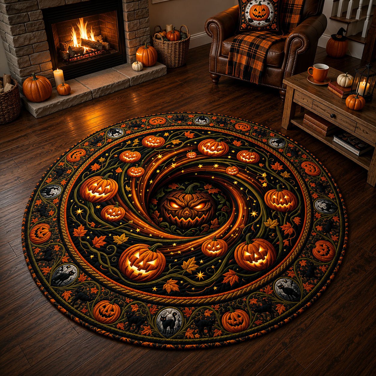 Pumpkin King Vortex Round Mat Rug - Nature Design | Serene Home Decor