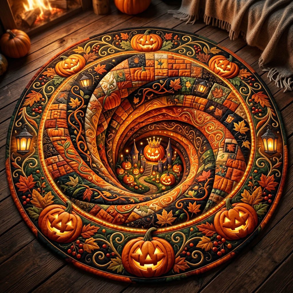 Pumpkin Kingdom Halloween Round Mat Rug - washable non-slip printed rug